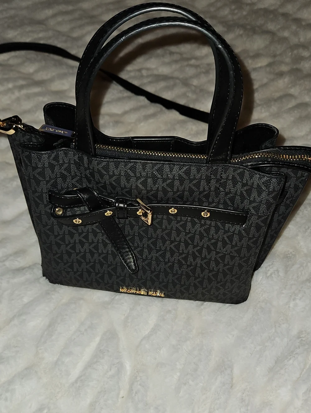 Michael Kors Black MK Logo Satchel with Gold Hardware